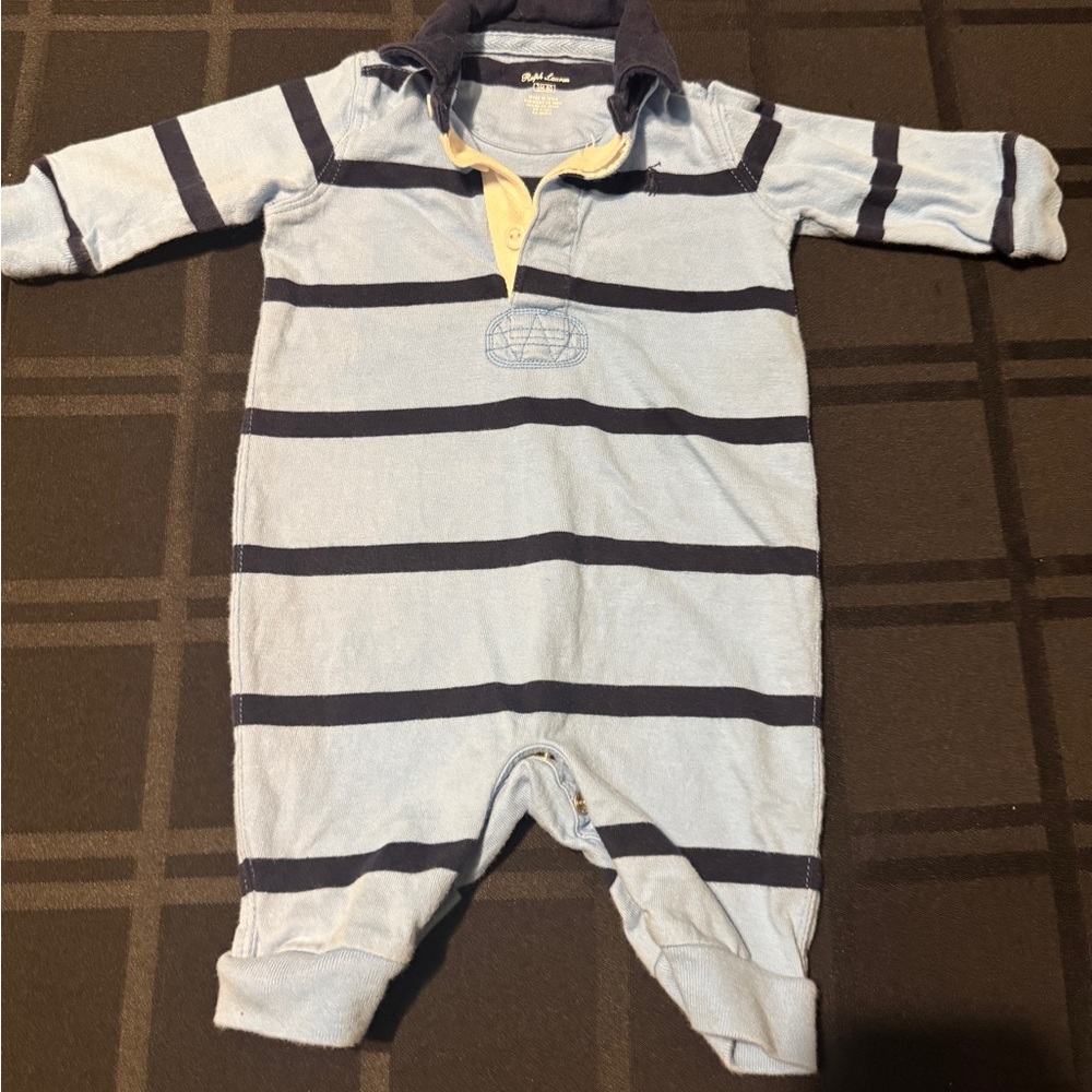 Baby Blue Striped One Piece by Ralph Lauren Classic Onesie Size 3M